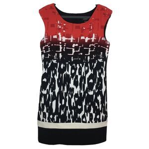 Chaya Red Black Abstract Leopard Shift Dress Mod Career Chic Size 8